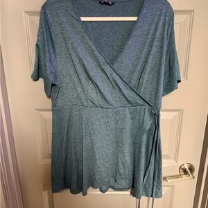 BloomChic Teal V-Neck Wrap Blouse